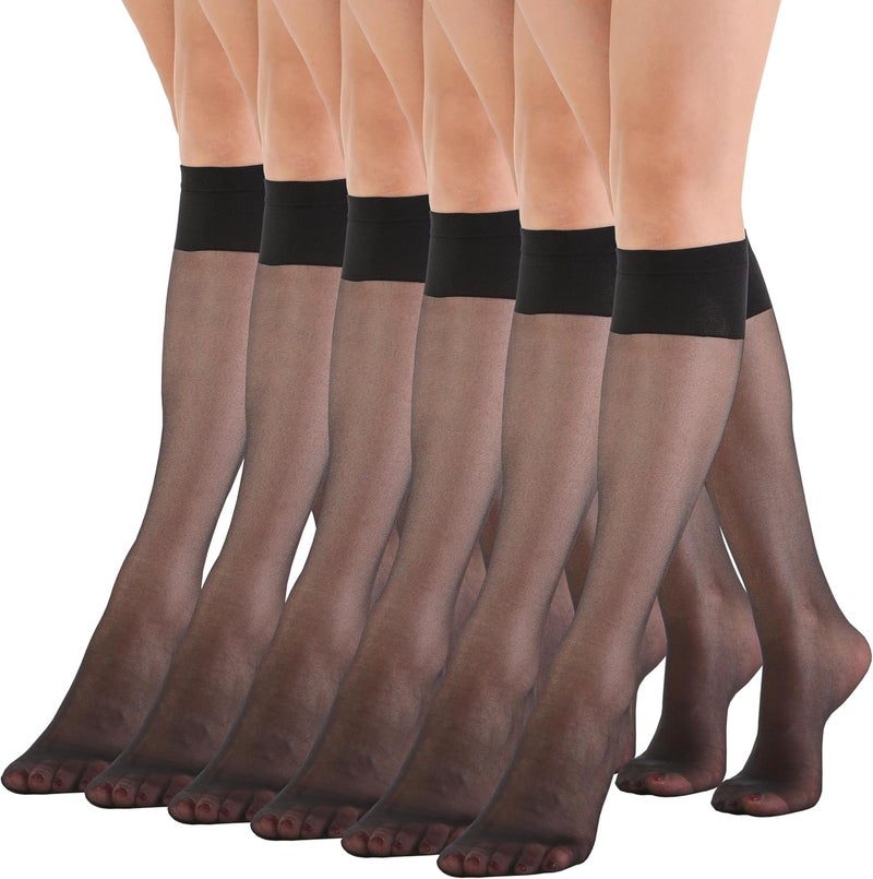 EVERSWE 6 Pairs Women's Sheer Knee High Stockings 15D - Image 1
